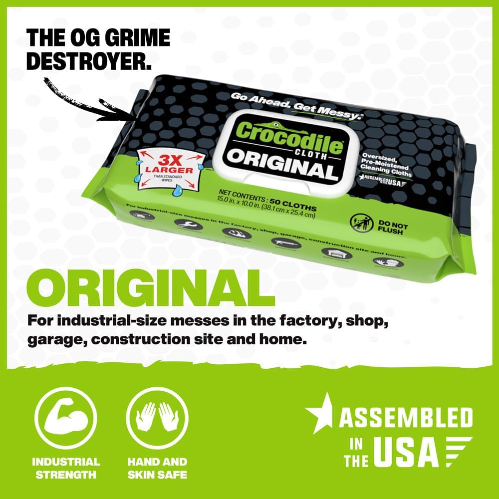 Crocodile Cloth Original Cleaning Wipes – 50 (15” x 10”) Hand & Tool Industrial Cleaning Wipes
