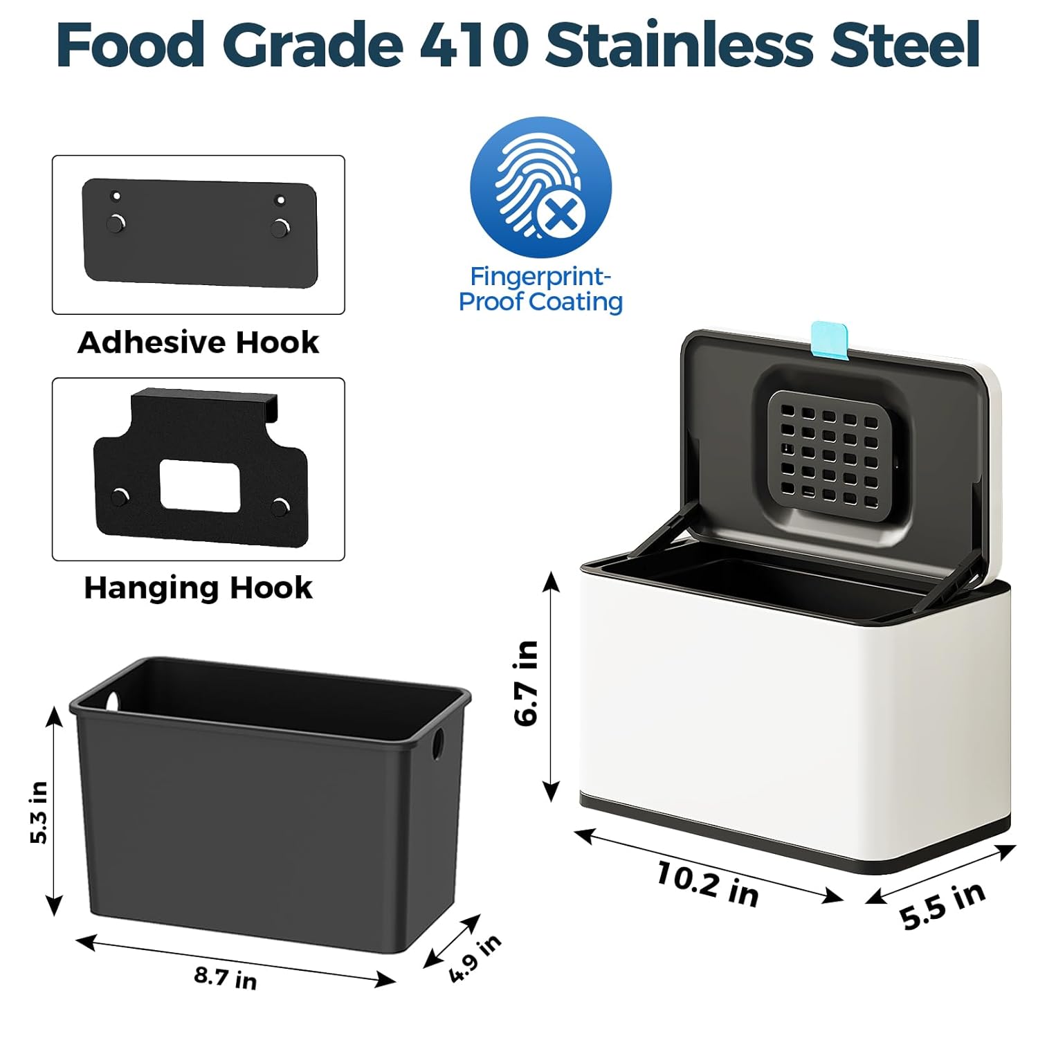 Stainless Steel Hanging Trash Can with Lid and Inner Bucket, 1 Gallon Kitchen Compost Bin for