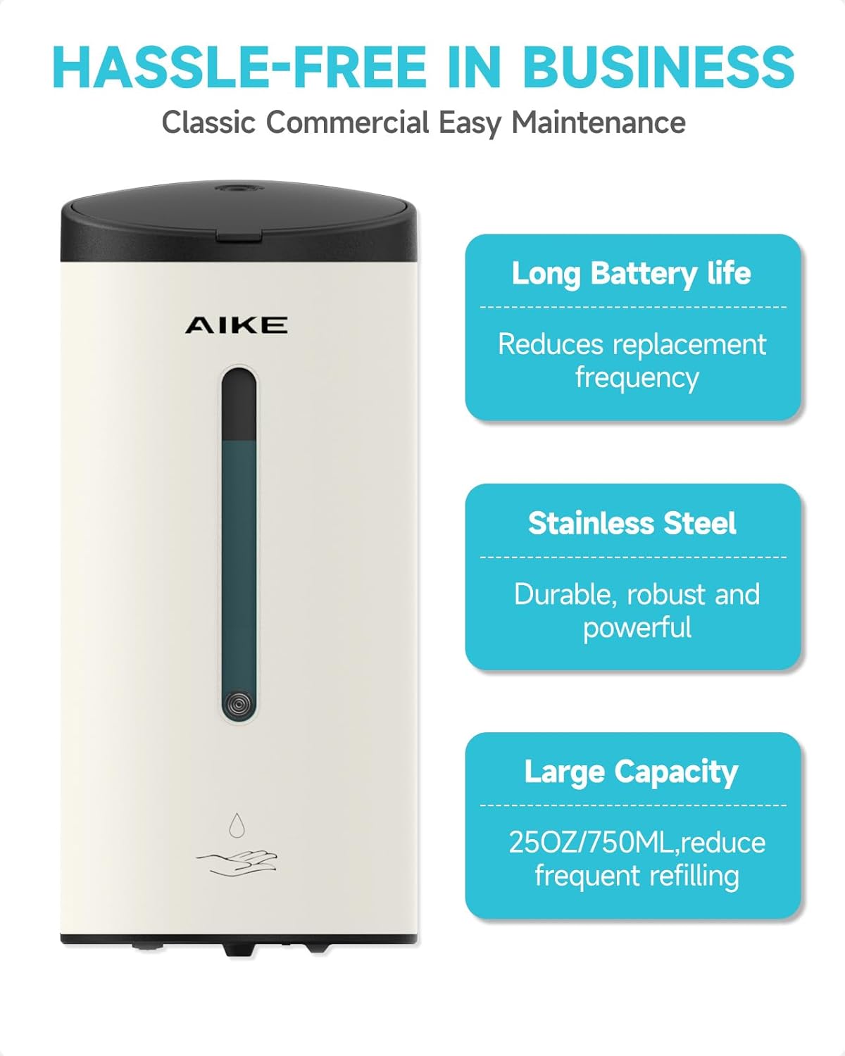 AIKE Automatic Wall Mount Liquid Soap Dispenser, Commercial Stainless Steel with 25oz Large