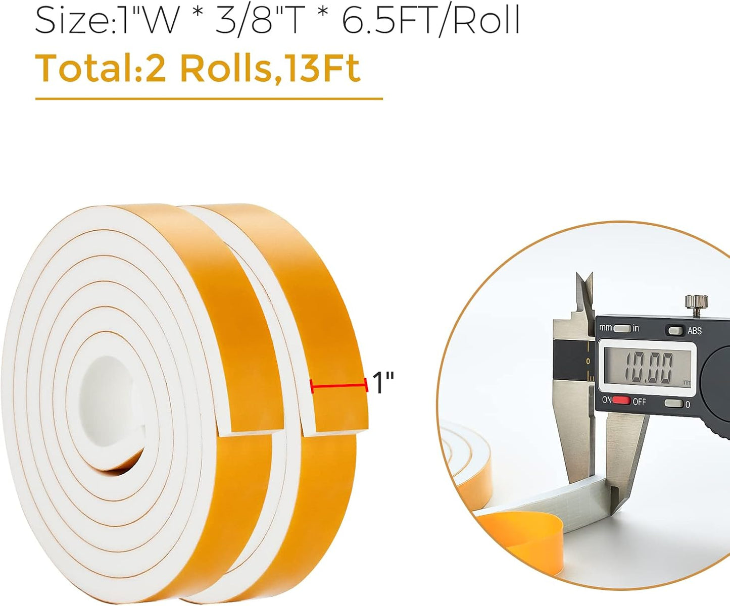 13 Feet Weather Stripping Door Seal, 1" Wide X 3/8" Thick Door Seal Strip High Density Foam Tape