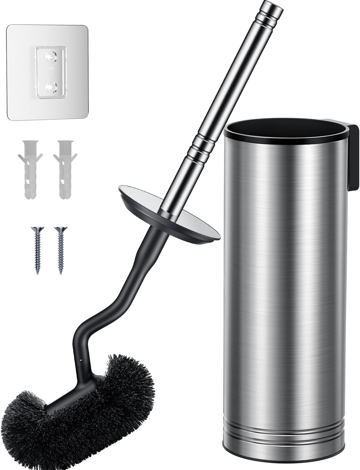 HAMITOR Toilet Brush and Holder Set: 304 Stainless Steel Heavy Duty Bowl Cleaner Brush - Deep