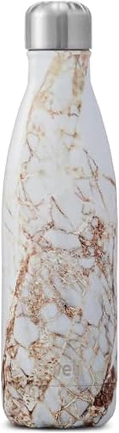 S'well Stainless Steel Water Bottle, 17oz, Calacatta Gold, Triple Layered Vacuum Insulated