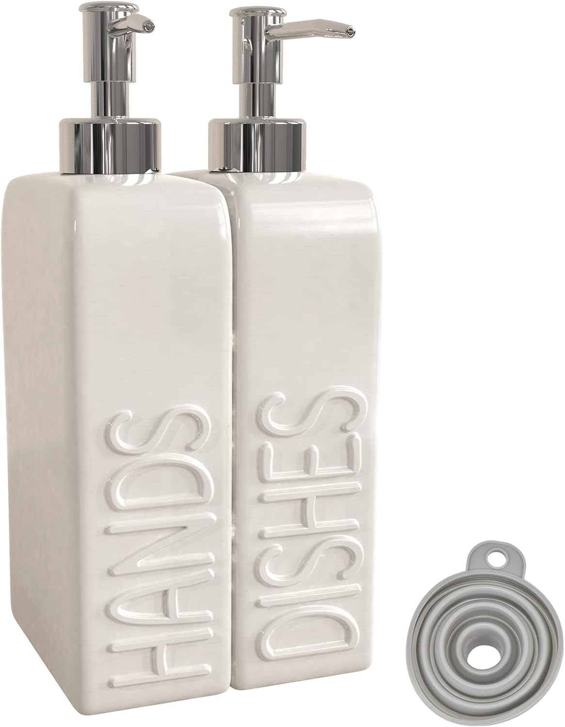 Soap Dispenser Set with Stainless Steel Pump, 2 Pack Ceramic Refillable Dish Soap and Hand Soap