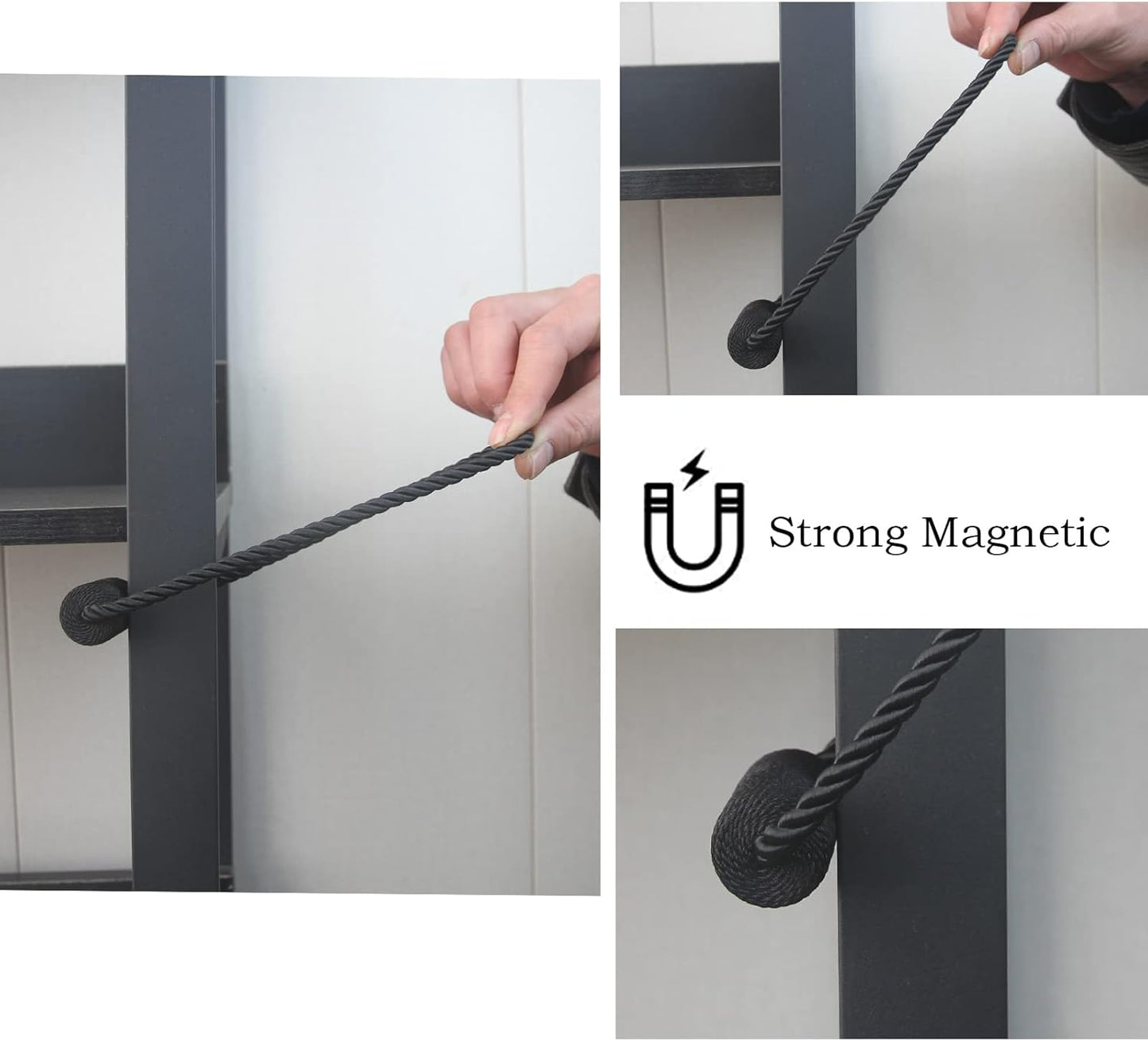 Magnetic Curtain Tiebacks 2 Pack Black Curtain Rope Tieback Curtain Holders for Drapes Modern Tie