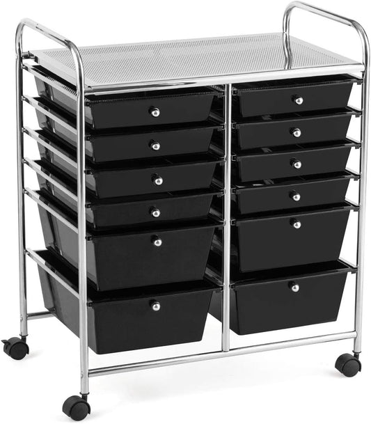 GOFLAME 12-Drawer Rolling Storage Cart, Multipurpose Organizer Cart with 2 Sizes Plastic Drawers