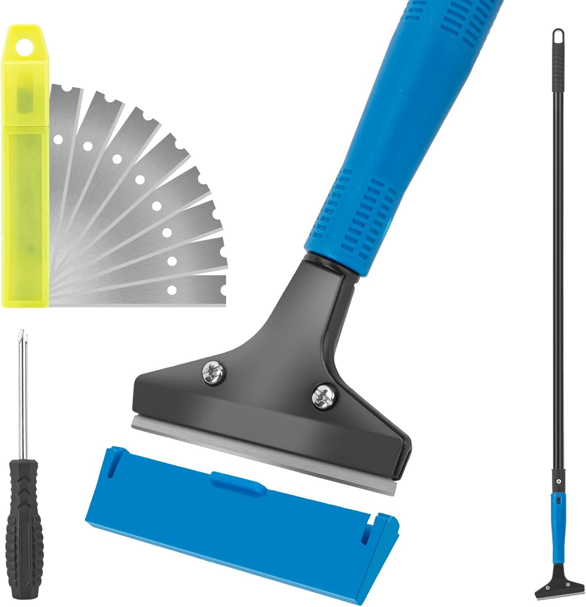 KeFanta Floor Scraper Heavy Duty, 4" Wide Razor Blade Scraper Tool with 45.7" Long Handle, 10PCS