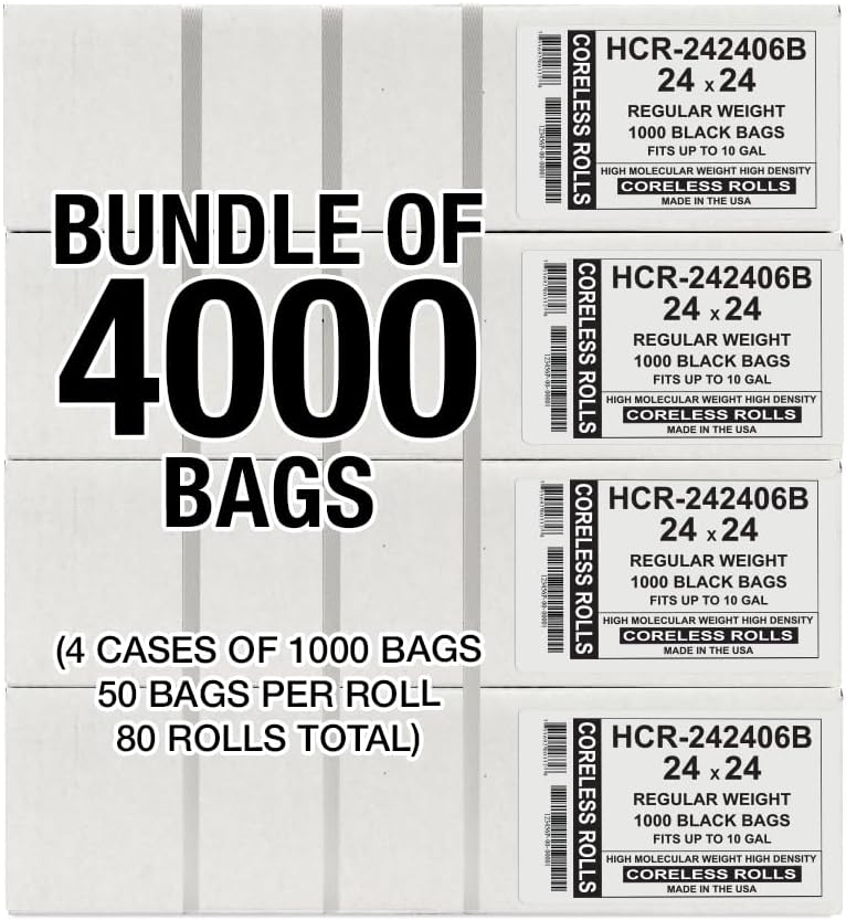 Aluf Plastics High Density Trash Bags, 10 Gallon, 4000 Count, 6 Micron (eq), 24" x 24", Black, for