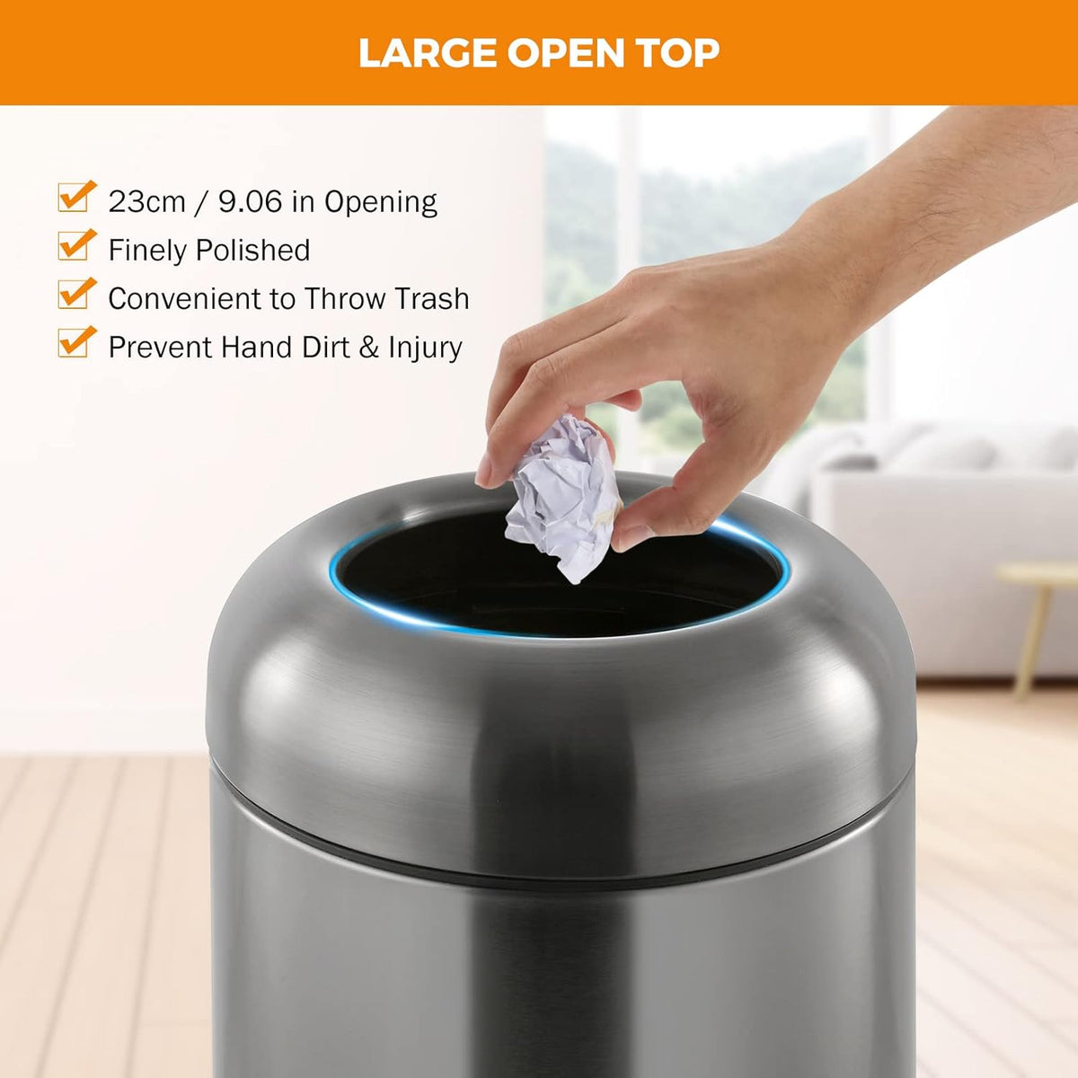 BEAMNOVA 16.5 Gallon Trash Can Black Open Top Outdoor Indoor Commercial Stainless Steel Industrial