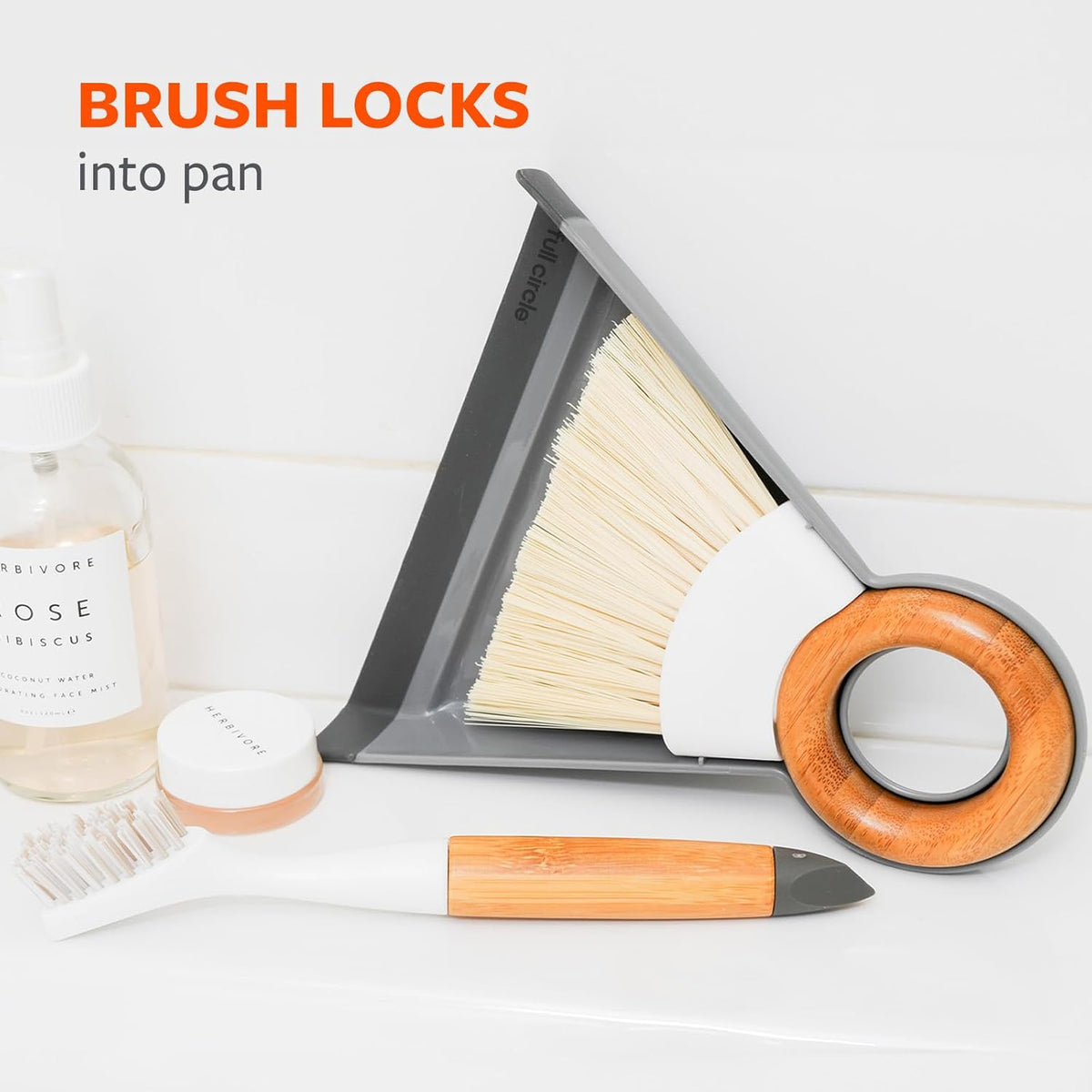 Full Circle Tiny Team Mini Compact Brush & Dustpan Set, Portable Handheld Broom for Quick Cleanups