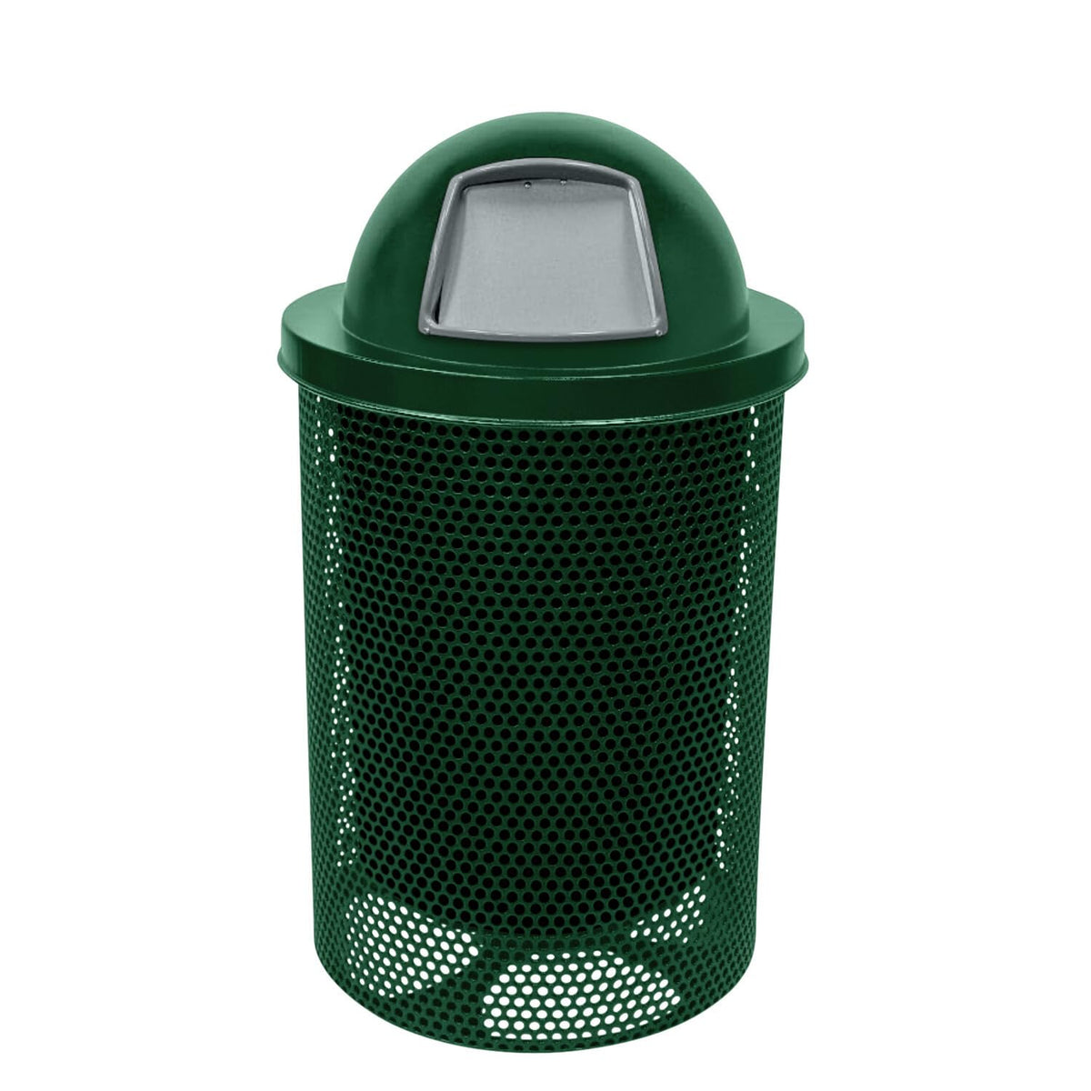 COATEDOUTDOORFURNITURE RDT-P-GRN Heavy Duty Round Trash Receptacle with Dome Top, Liner Included