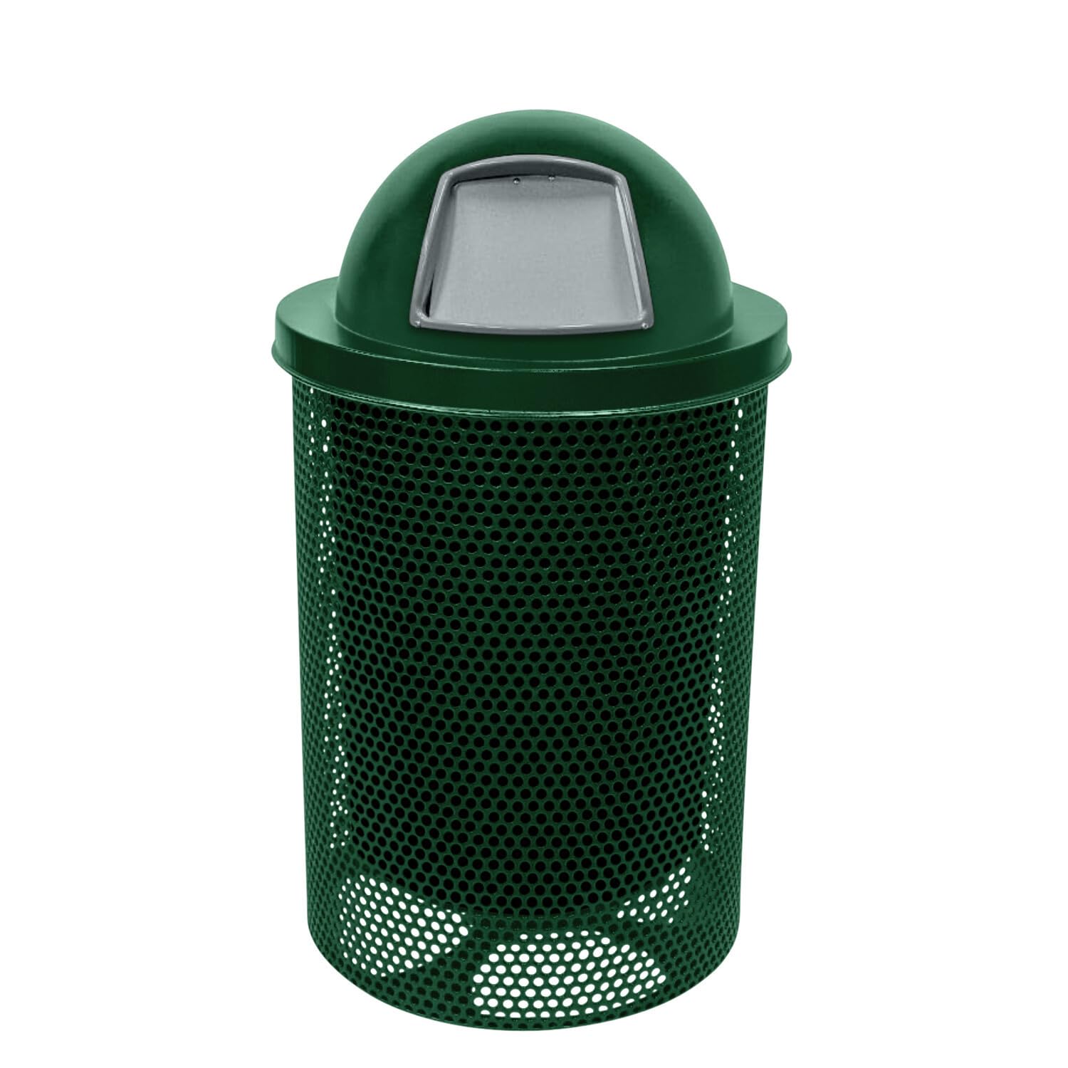 COATEDOUTDOORFURNITURE RDT-P-GRN Heavy Duty Round Trash Receptacle with Dome Top, Liner Included