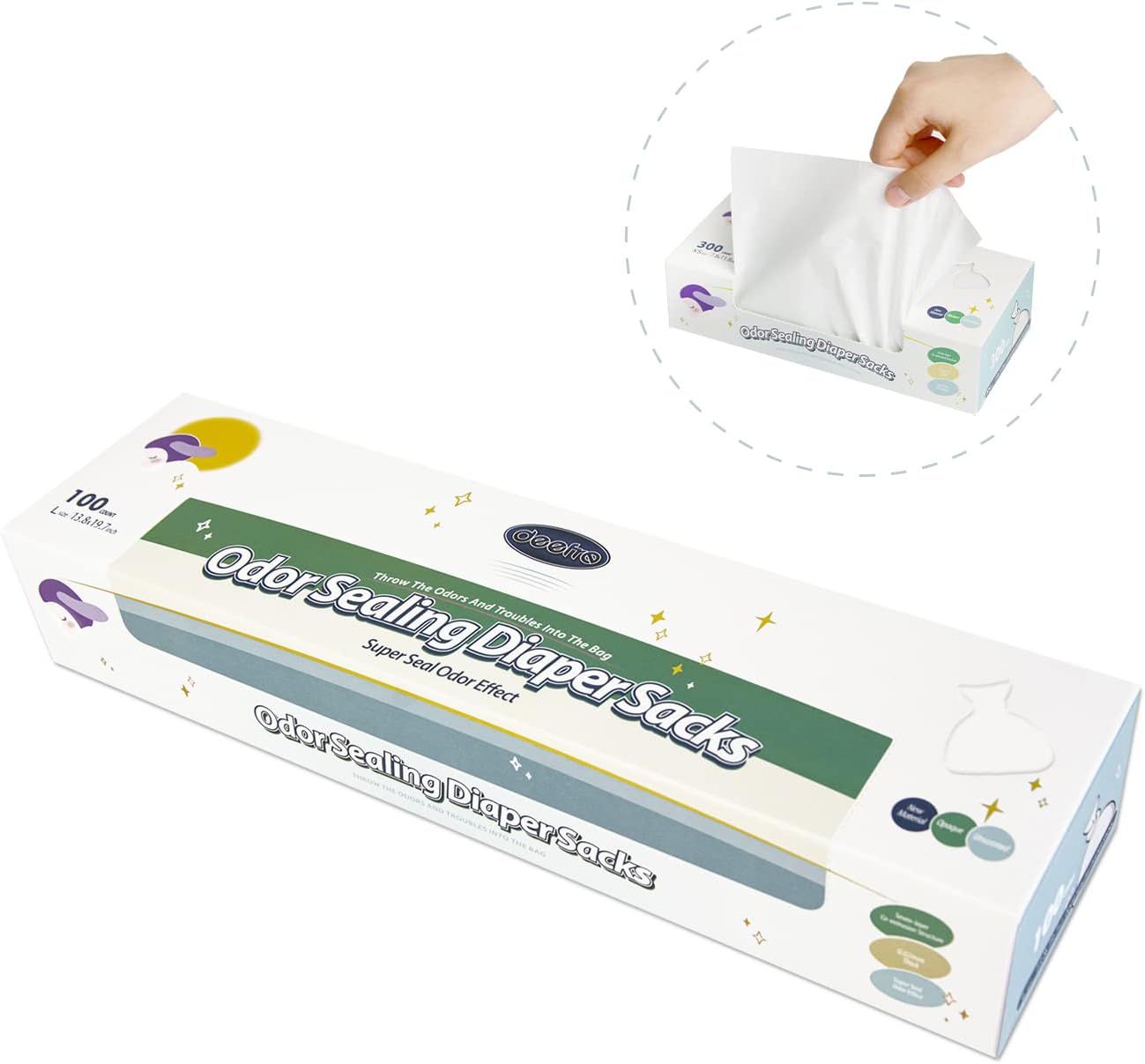 Odor Sealing Disposable Diaper Bags XS/300 Count Diaper Sacks Scented Diaper Trash Bags Large