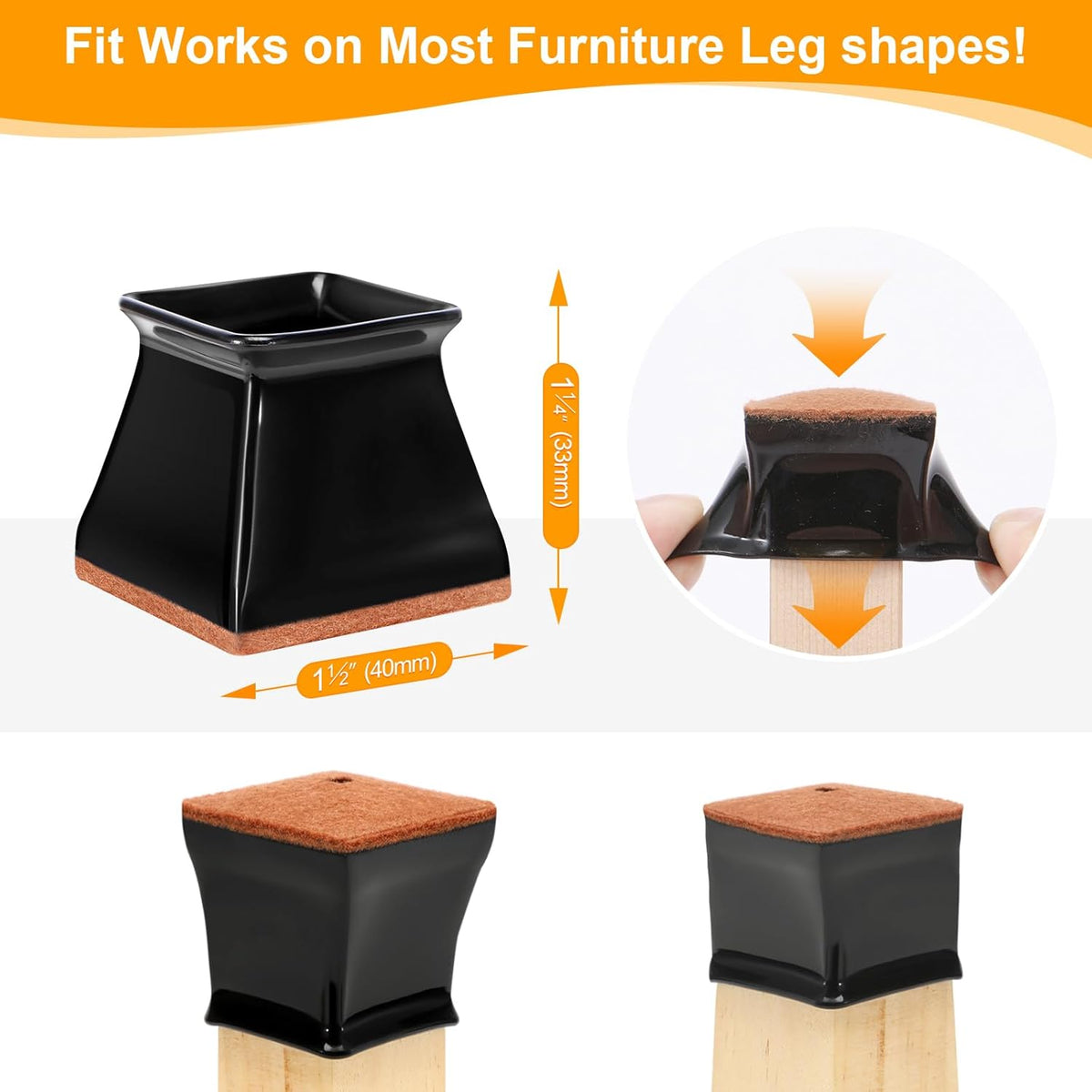 CHUNZEXI 32 Pack Square Chair Leg Floor Protectors for Hardwood Floors, Silicone Felt Covers Pads