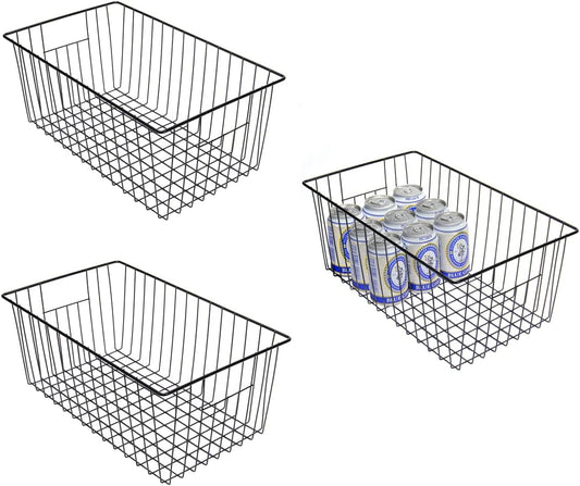 16inch Freezer Storage Organizer Baskets, Refrigerator Metal Wire Basket Bins with Handles for