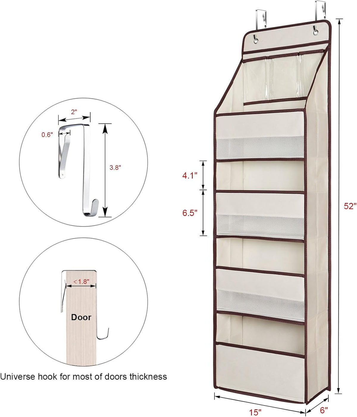 Univivi 5-Shelf Fabric Door Storage Over Door Hanging Organizer with 4 Large Pockets and 3 Small
