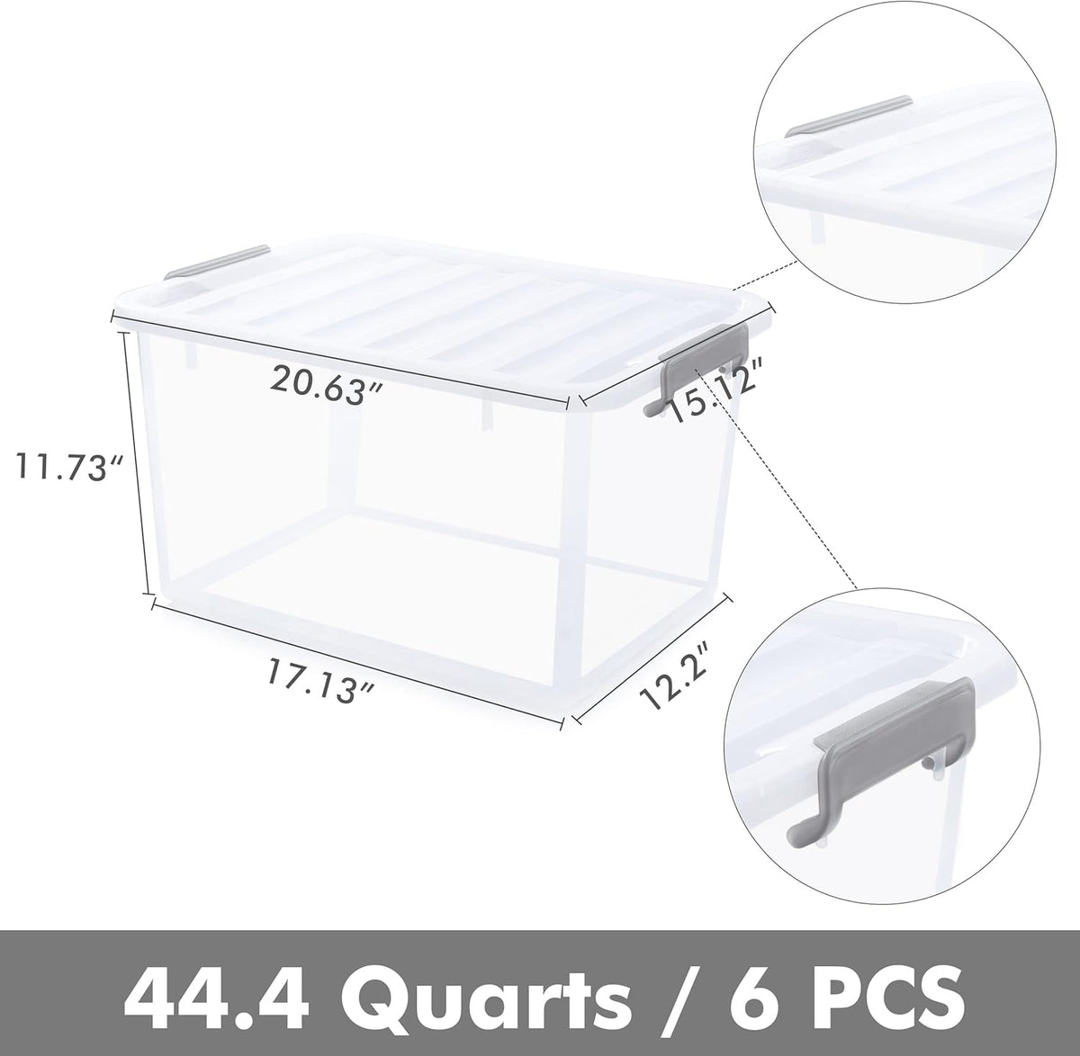Citylife 6 Packs 44.4 QT Plastic Storage Bins with Lids Large Stackable Storage Containers for