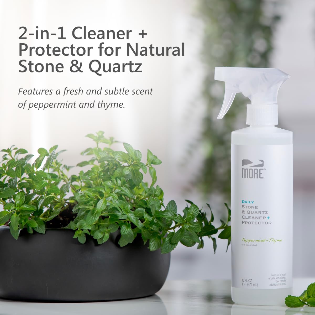 MORE Stone & Quartz Cleaner + Protector - Water-Based Surface Spray - Granite, Quartz & Marble