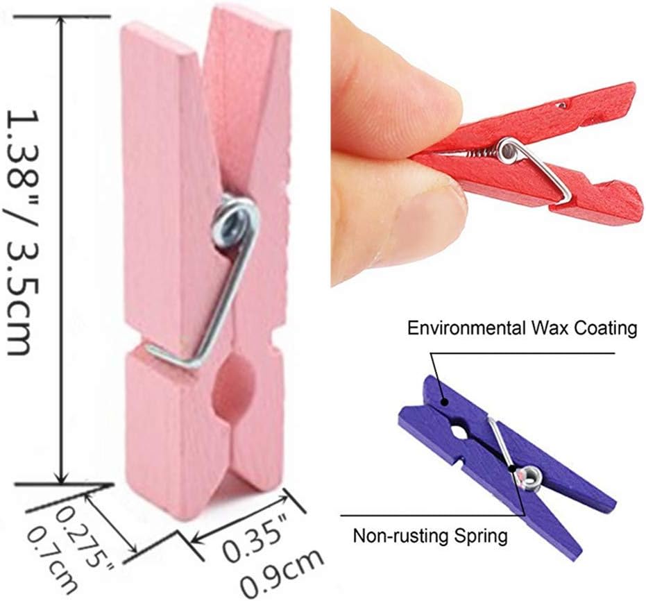 DurReus 50 Piece Small Wood Clips Mini Clothespins with Spring Jute Twine Durable Wall Peg Pin for