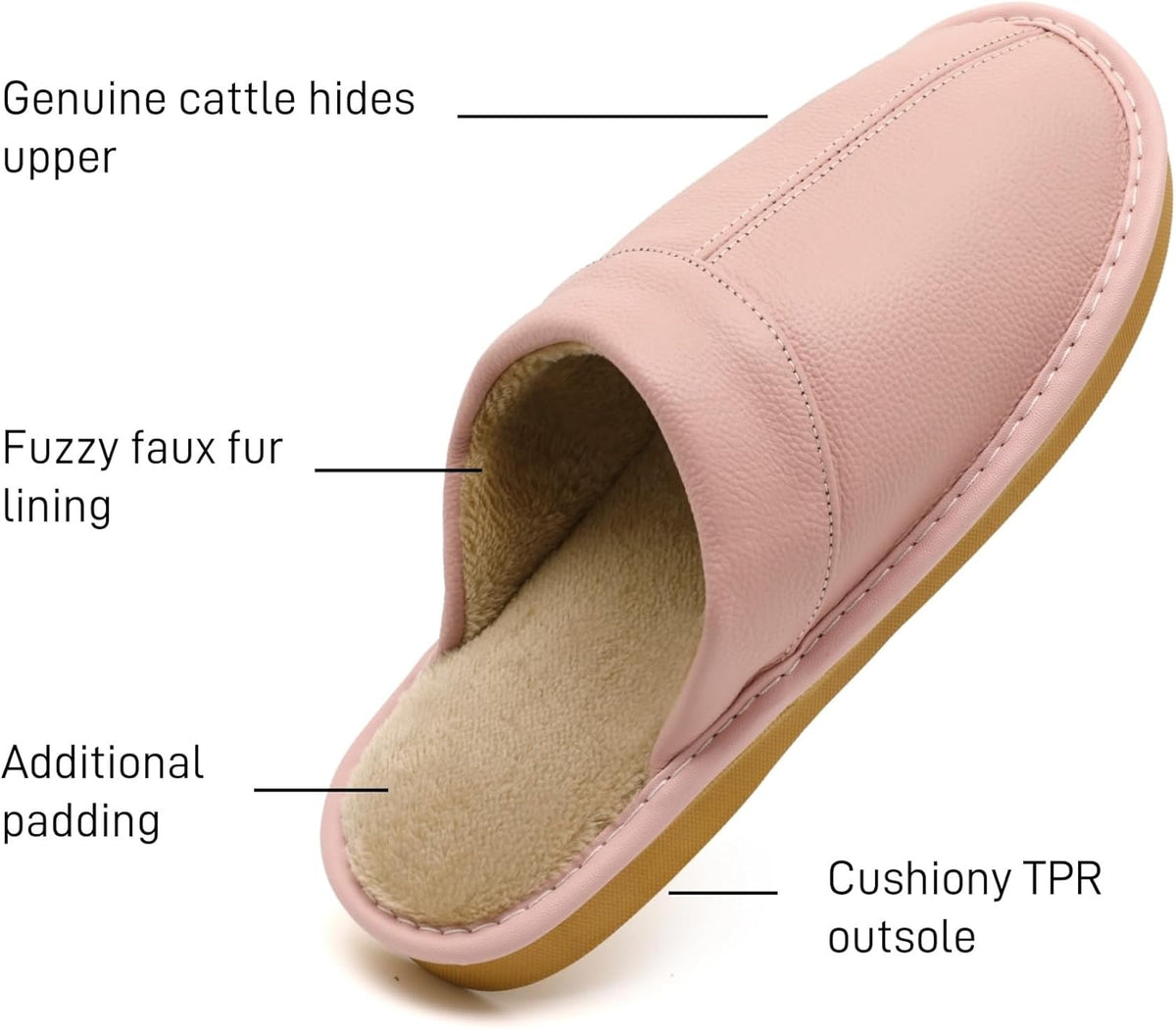 Slippers for Women Men, Genuine Leather Slippers Indoor Outdoor, Fuzzy Bedroom House Shoes for