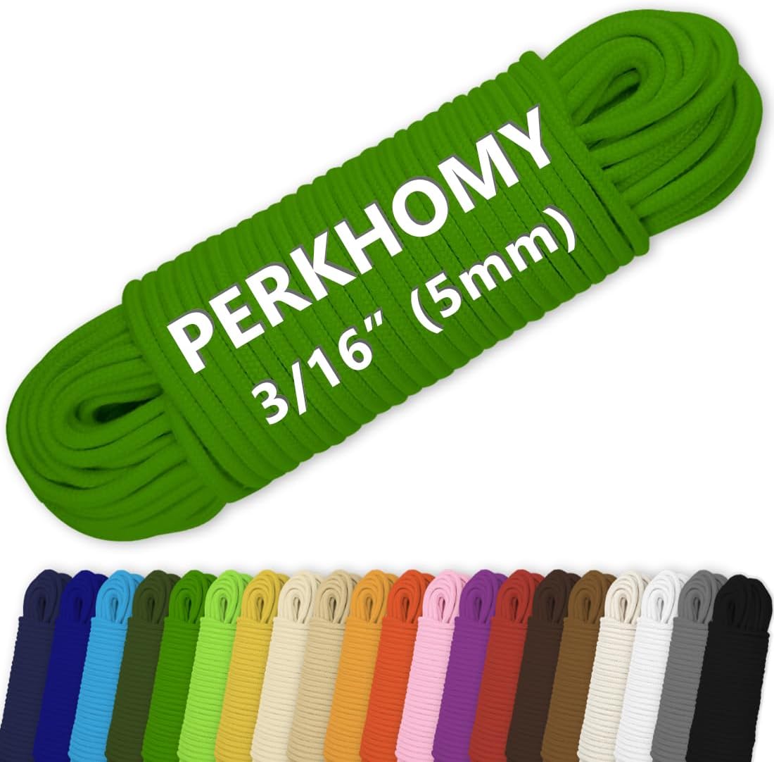 PerkHomy Cotton Rope 3/16" (5mm) 100 ft Multi Purpose Utility Diamond Braided Cord, Natural Cotton