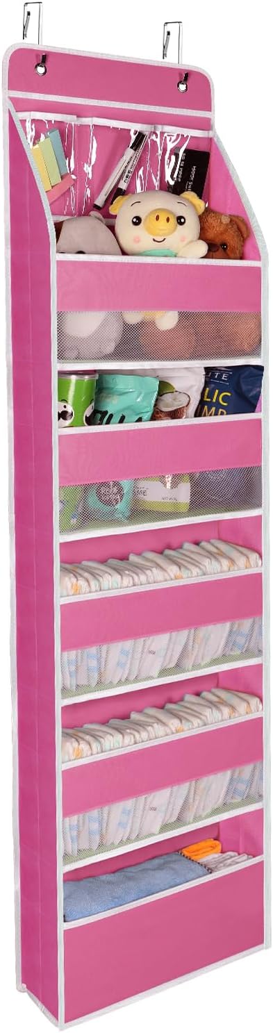 Univivi 6-Shelf Over Door Hanging Organizer Fabric Baby Door Storage with 5 Large Pockets and 3