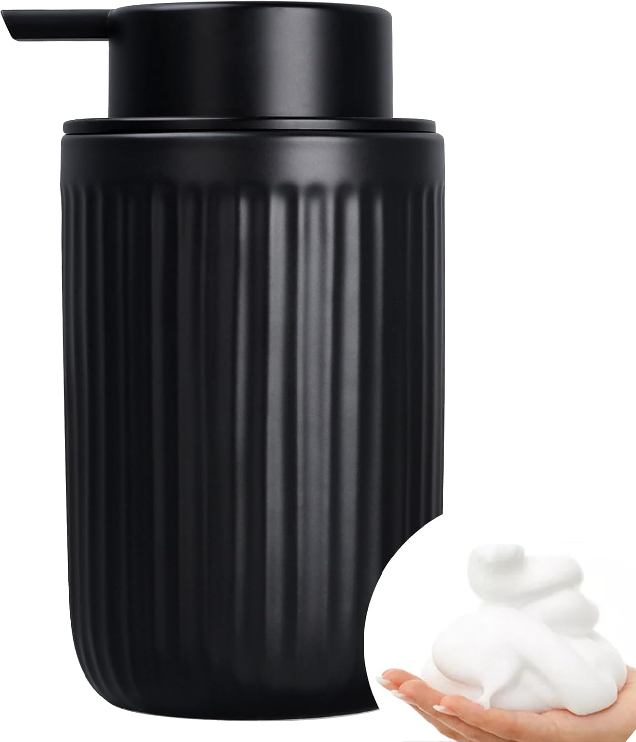 BosilunLife Foam Hand Soap Dispenser - Ceramic Black Foaming Soap Dispenser for Bathroom 12oz