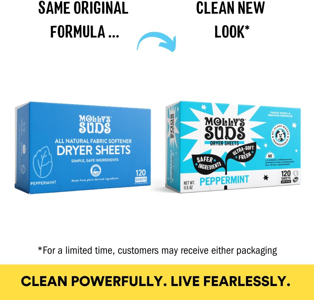 Molly's Suds Fabric Softener Dryer Sheets for Sensitive Skin | Plant-Based Static Reducer