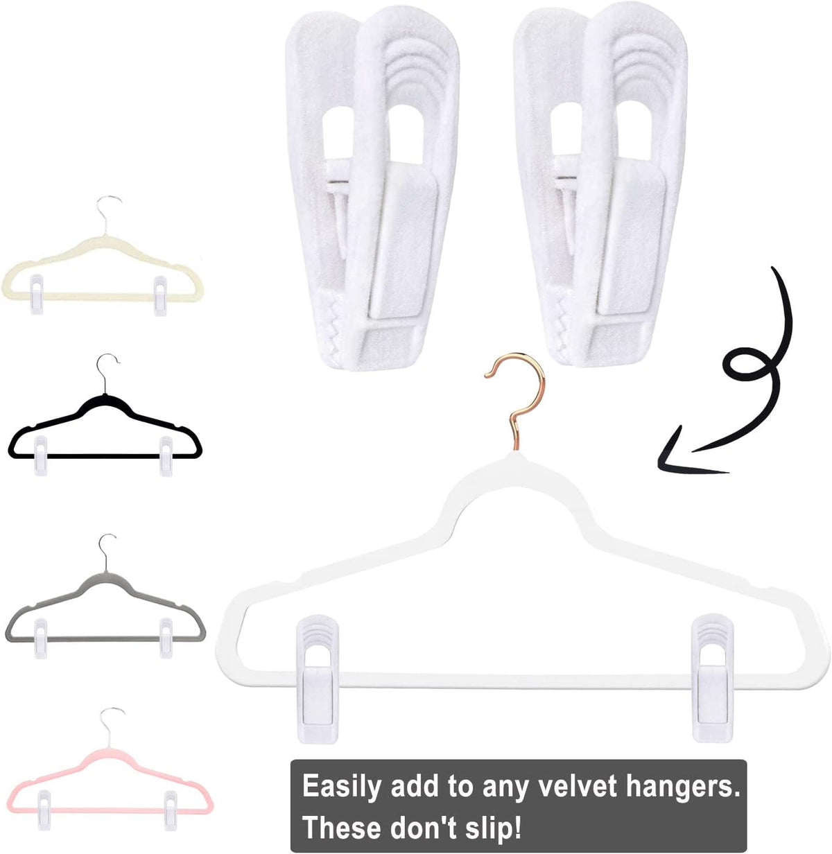 White Velvet Hangers Clips 40 PCS, Pants Hangers Velvet Clips Easily Add to Velvet Hanger, Skirt