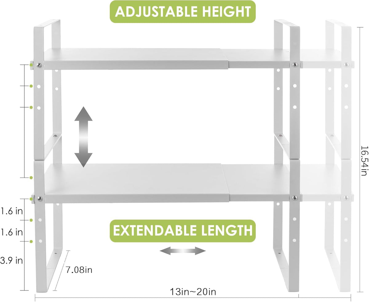 Expandable Cabinet Shelf Organizer Rack, Stackable Kitchen Counter Storage Shelves Stand