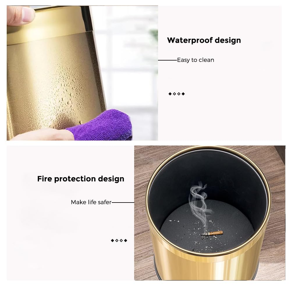 14L/2.6GAL，Gold Bathroom Trash can,Brushed Brass Garbage can,Small Gold Wastebasket for