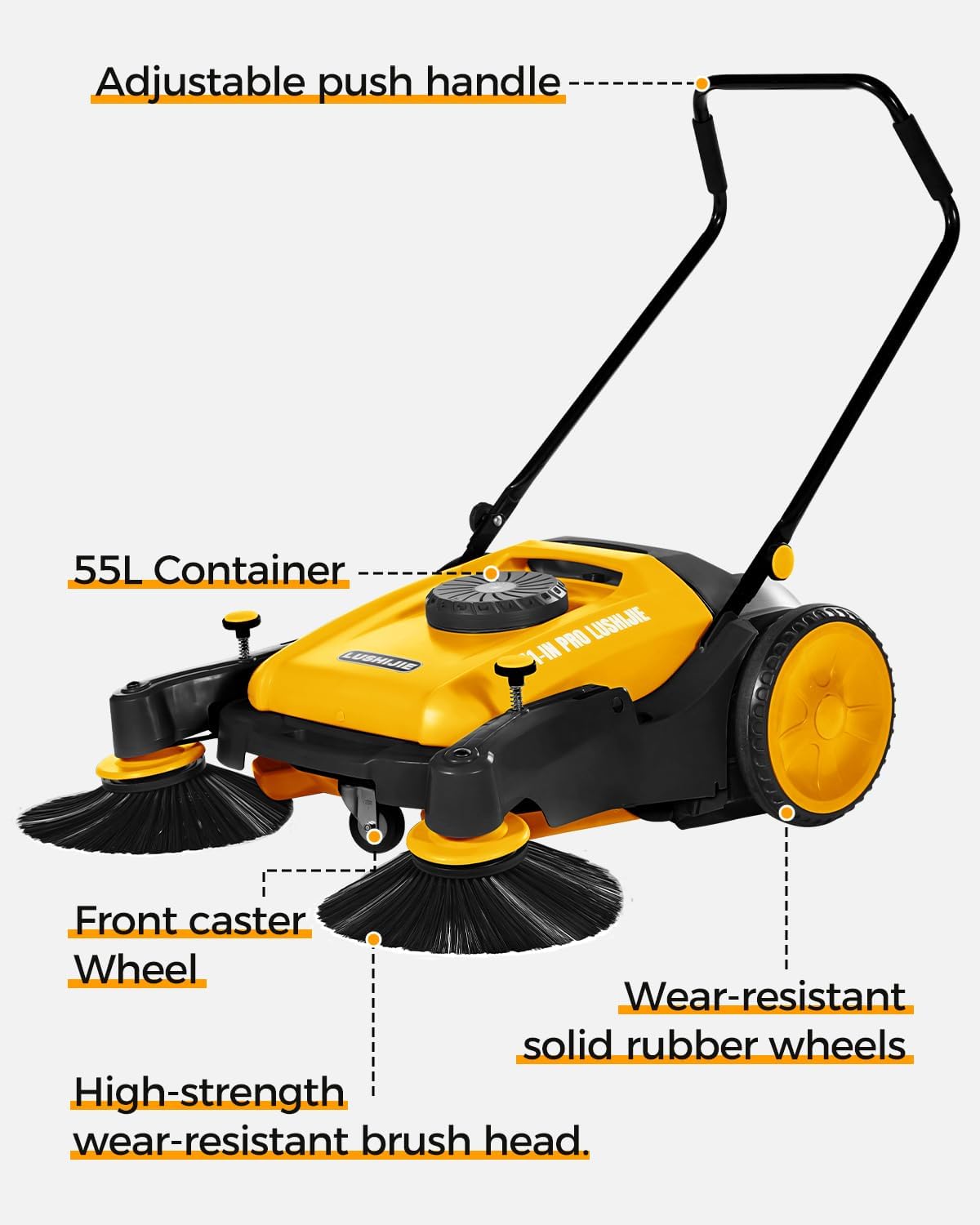 41" Industrial Walk-Behind Hand Push Floor Sweeper | Commercial 55L Large Capacity | 45000