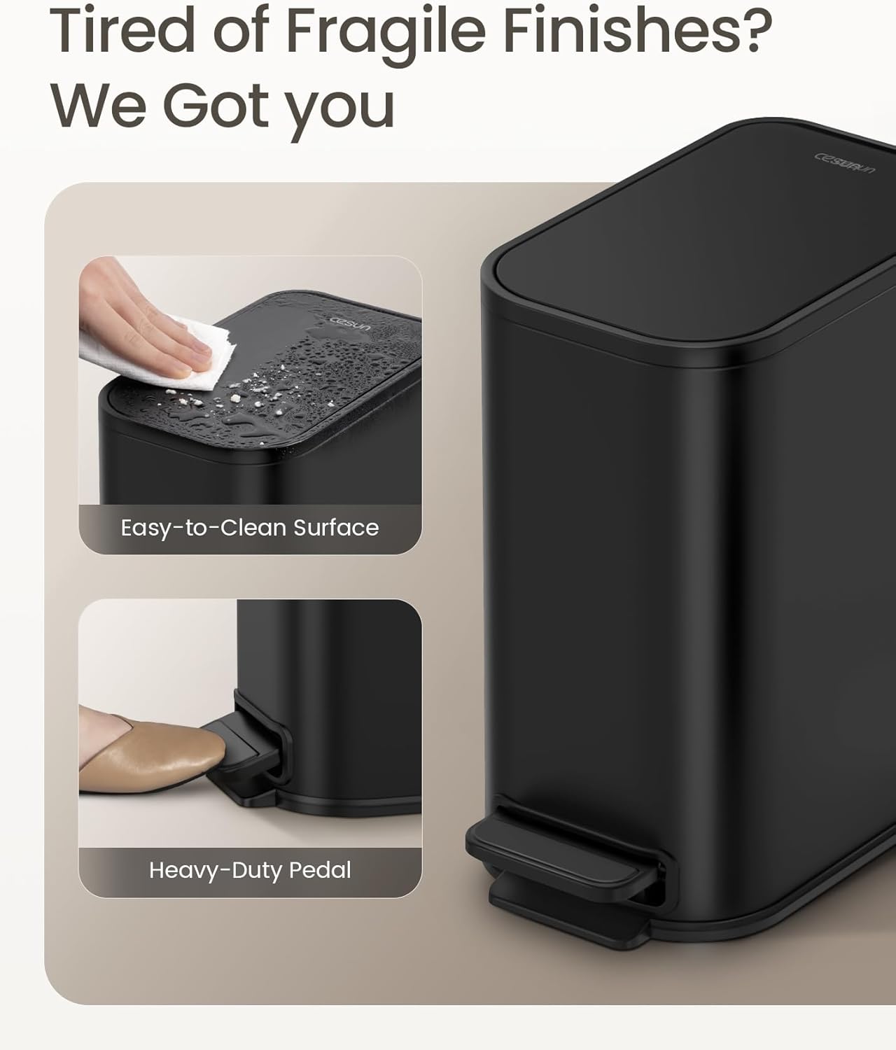Cesun Small Bathroom Trash Can with Lid Soft Close, Step Pedal, 5 Liter / 1.3 Gallon Stainless
