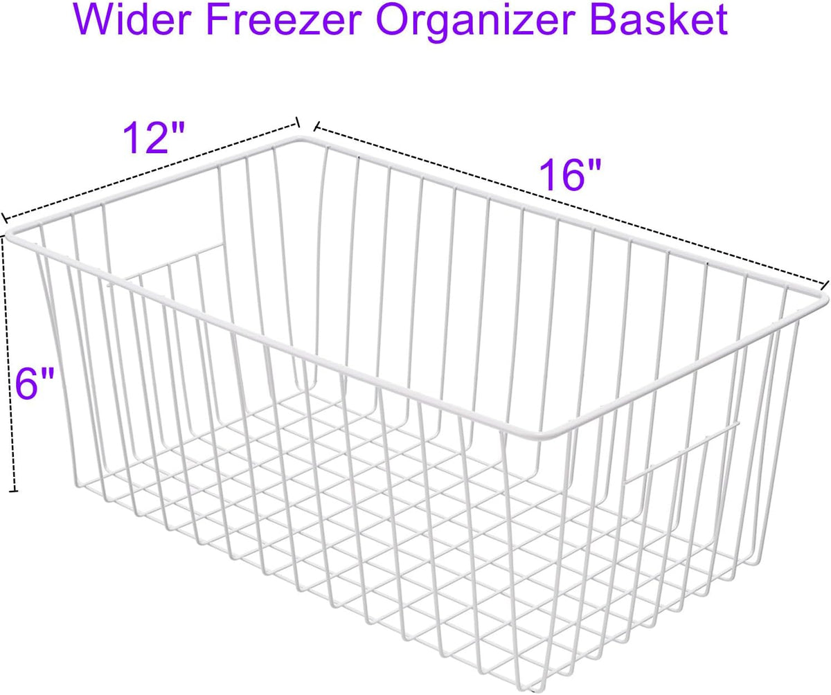 16Lx12Wx6H inch Wider Freezer Organizer Baskets Container, Refrigerator Metal Wire Storage Bins