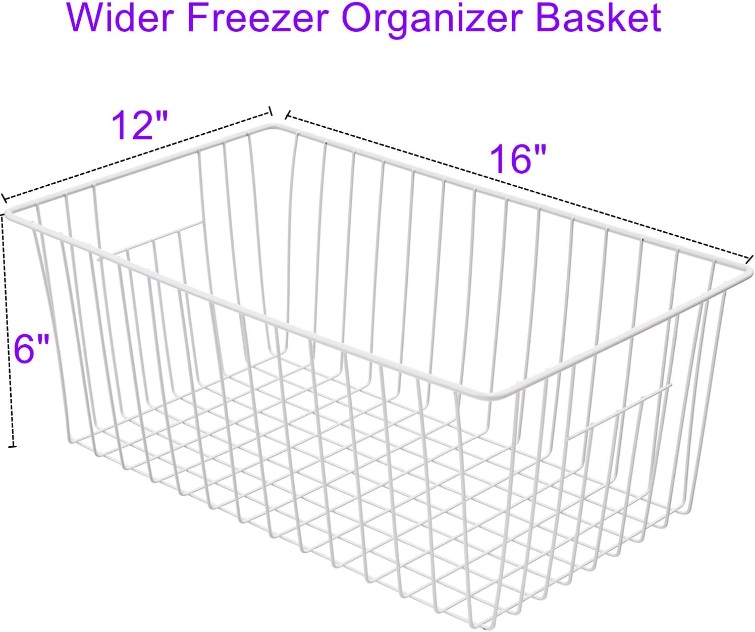 16Lx12Wx6H inch Wider Freezer Organizer Baskets Container, Refrigerator Metal Wire Storage Bins