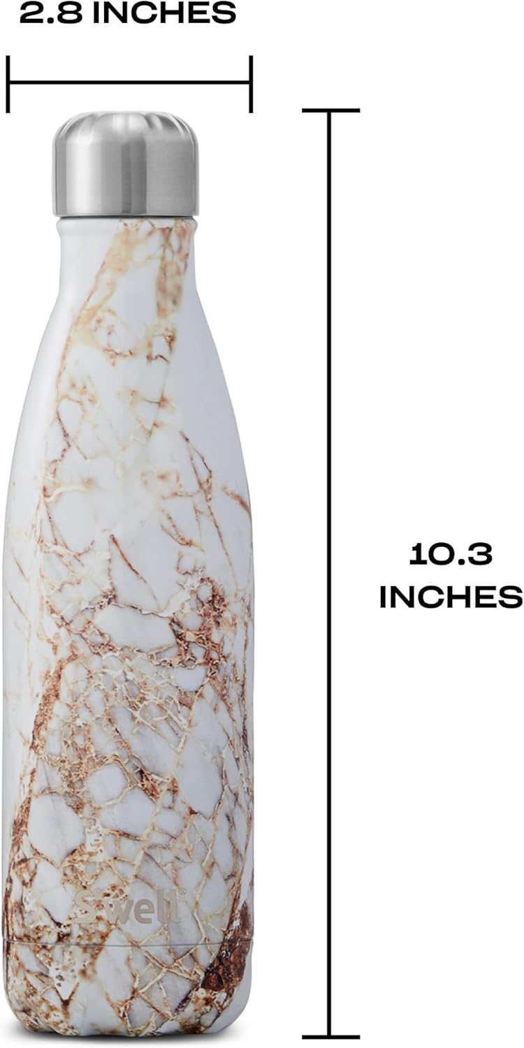 S'well Stainless Steel Water Bottle, 17oz, Calacatta Gold, Triple Layered Vacuum Insulated