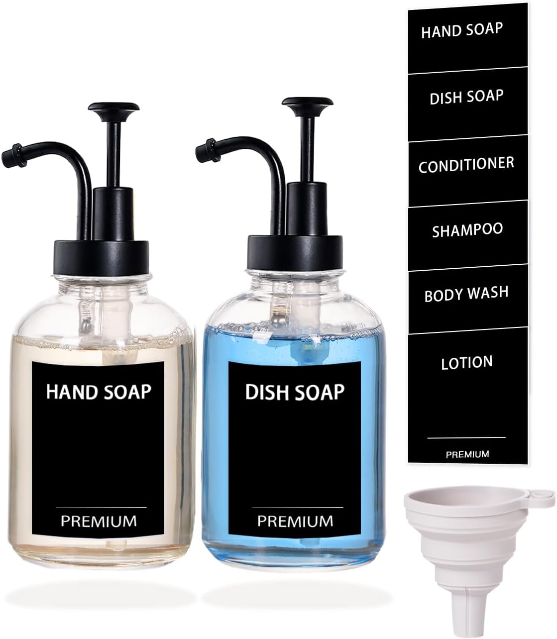 12oz Dish Soap Dispenser for Kitchen, Hand Glass Soap Dispenser Set with Pump, Tray, Funnel for