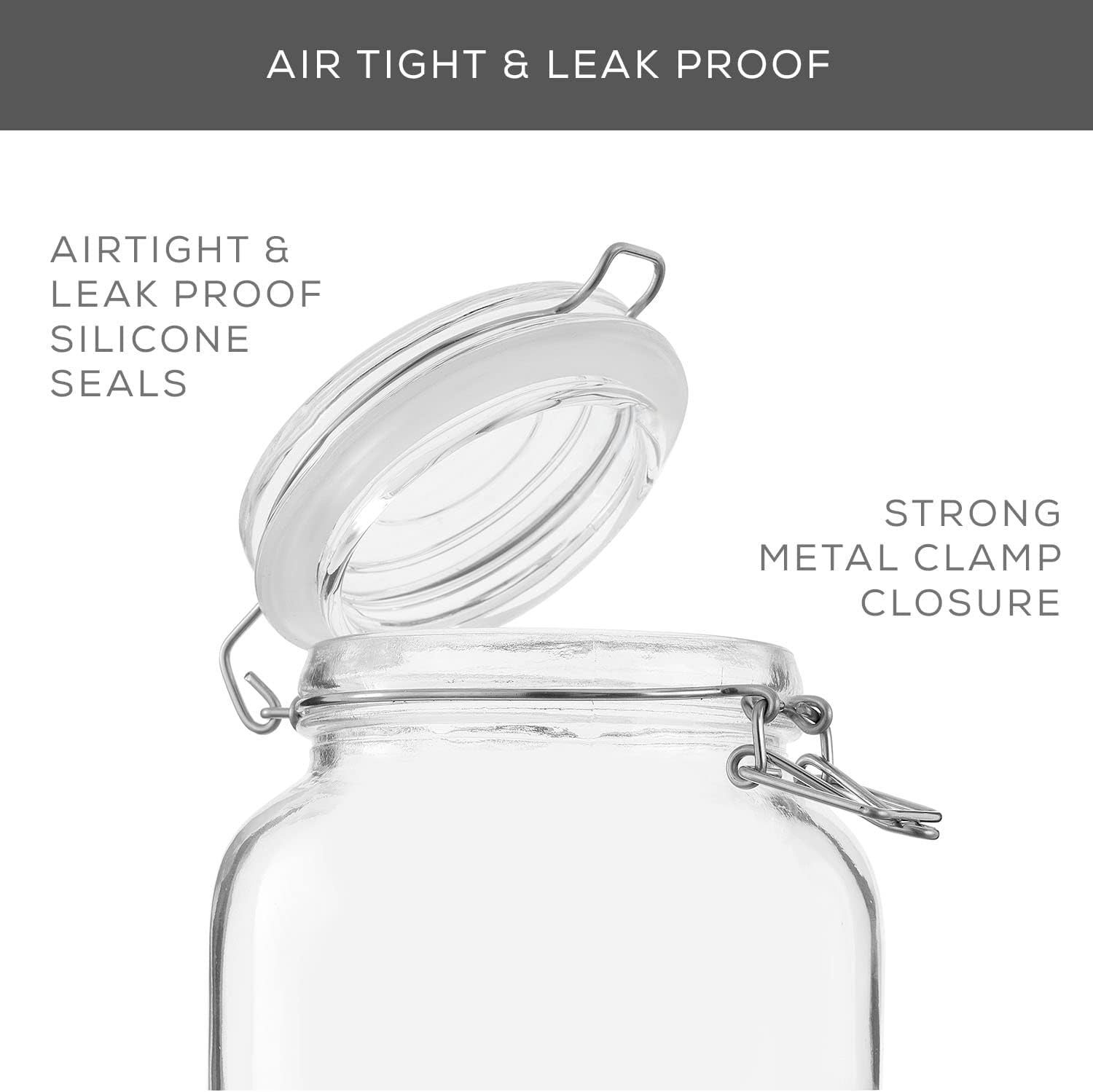 Airtight Glass Jars with Lids Set of 3. 50oz Glass Jar with Lid and 6 Silicone Seals! Med Glass