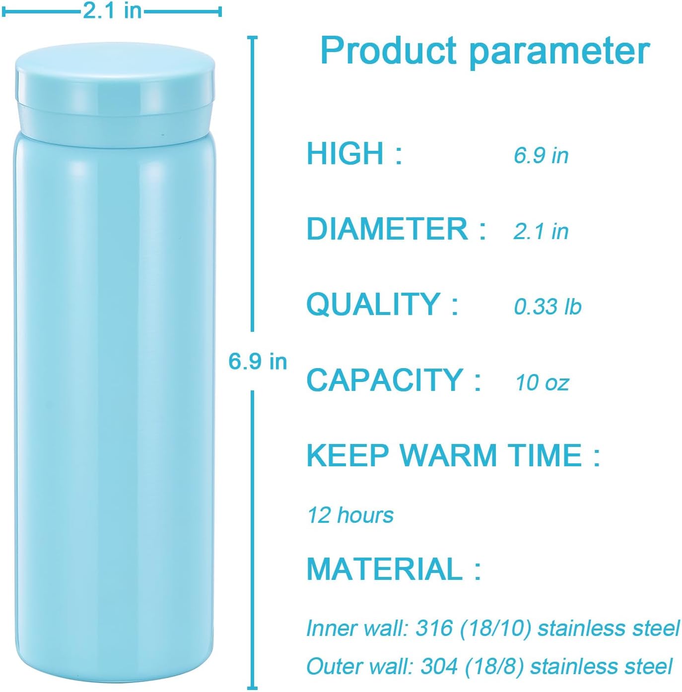10oz Mini Water Bottle Stainless Steel Thermos Small Flask - Insulated Vacuum, Leak Proof, Keeps
