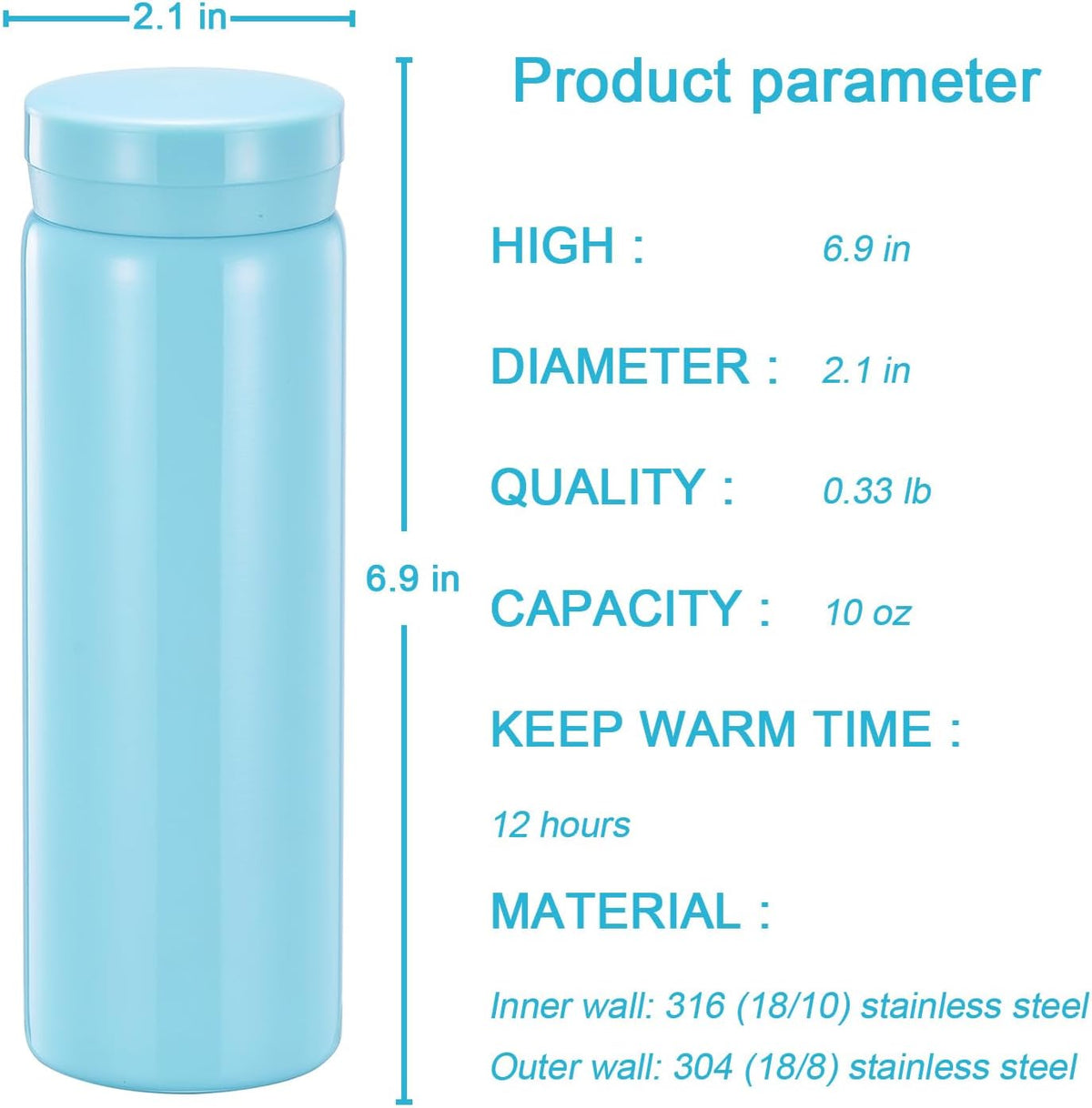 10oz Mini Water Bottle Stainless Steel Thermos Small Flask - Insulated Vacuum, Leak Proof, Keeps