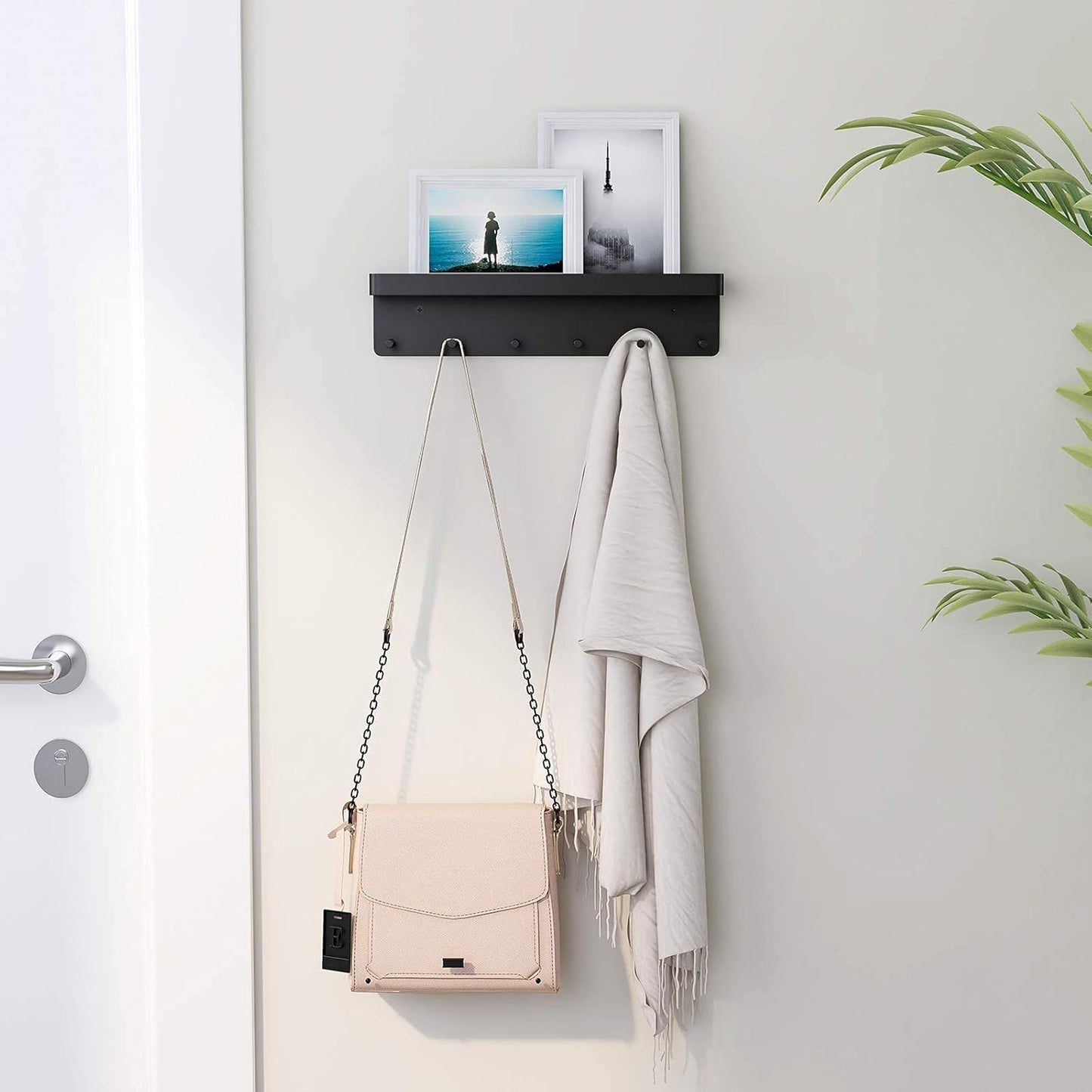 MKO Key Holder Wall Mount, Key Holder Wall Mount Adhesive with Mail Organizer Tray with 6 Key Hooks