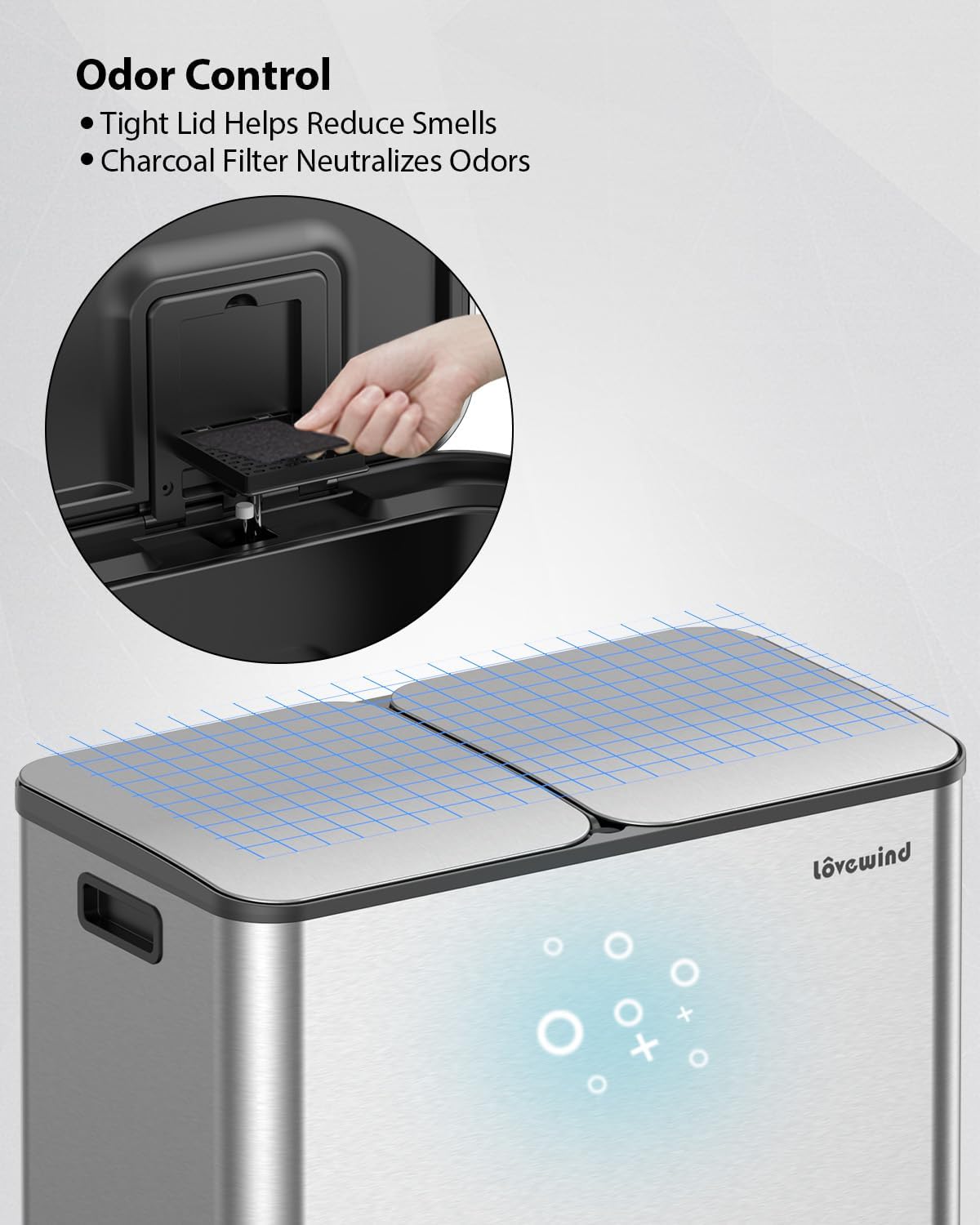 Lovewind Trash Can, 2 x 10.5 Gallon (2 x 40 L) Garbage Can for Kitchen Dual Compartment Recycling