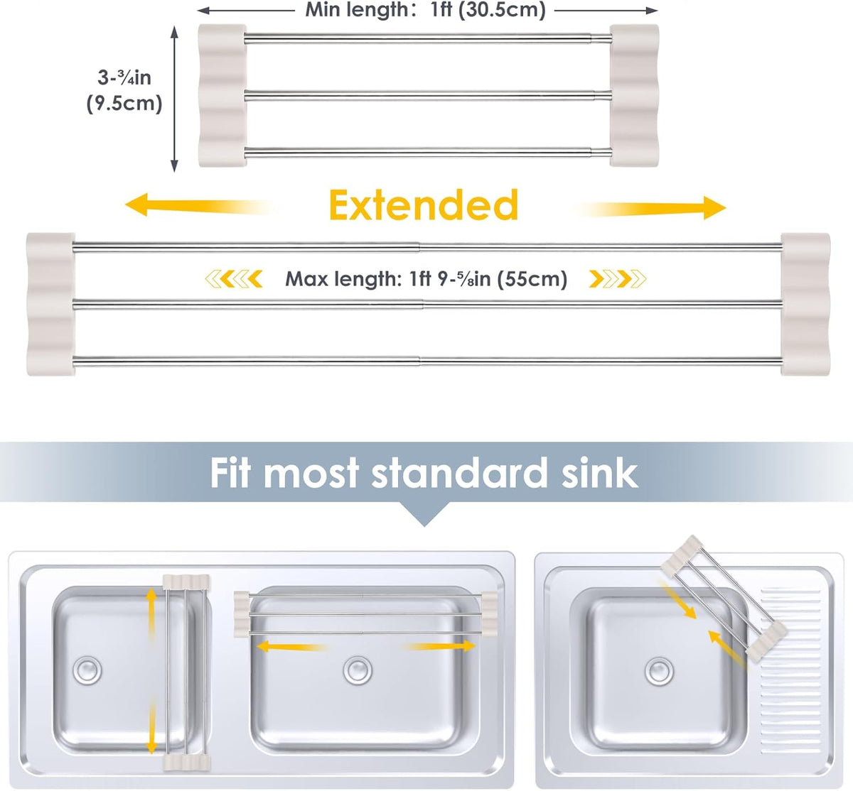 Tomorotec Adjustable Over-The-Sink Kitchen Rack for Dishcloths, Sponges, Bottles and Brushes