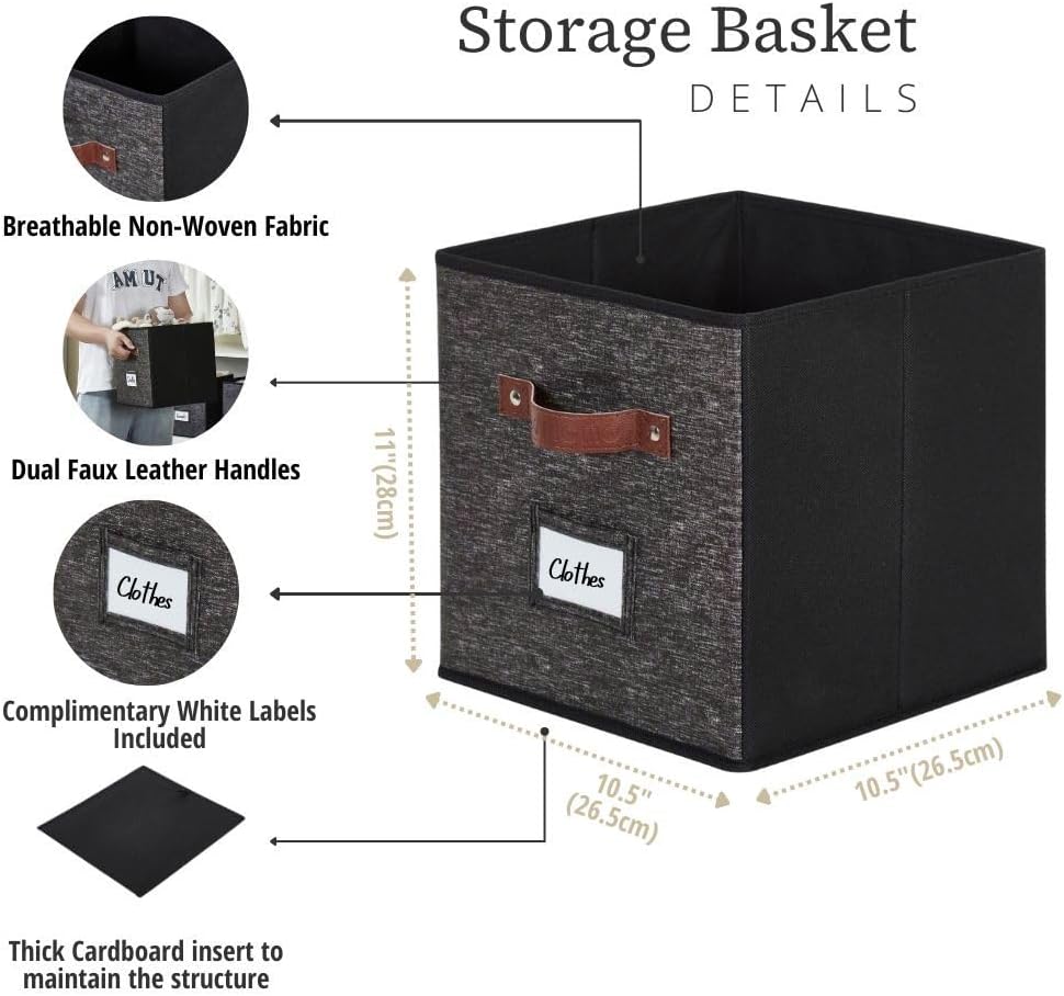 DECOMOMO Storage Bins, Cube Storage Bin with Labels, Fabric Storage Cubes for Shelves (10.5" x 11"