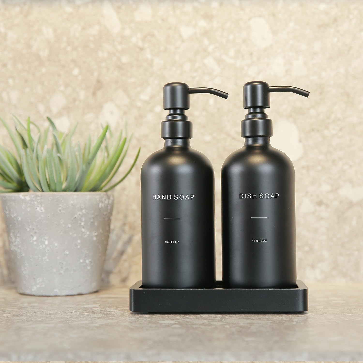 Matte Black Soap Dispenser Set, Kitchen Soap Dispenser Set with Black Stainless Steel Pump, Perfect