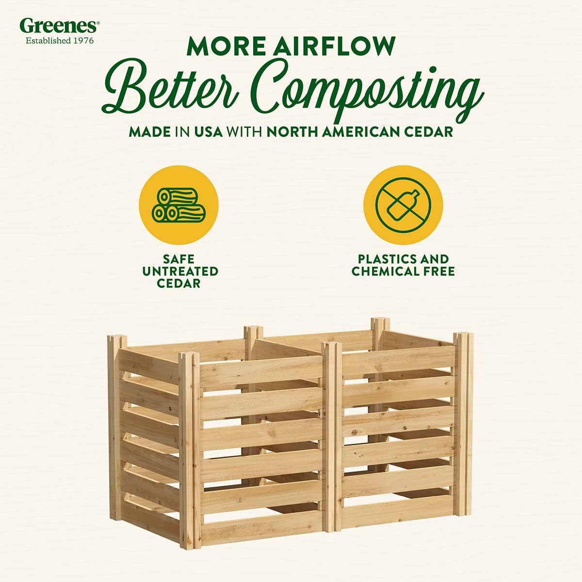 Greenes Fence Cedar Wood Composter, 24" W x 48" L x 31" H / 154.6 Gallons - Made in USA with North