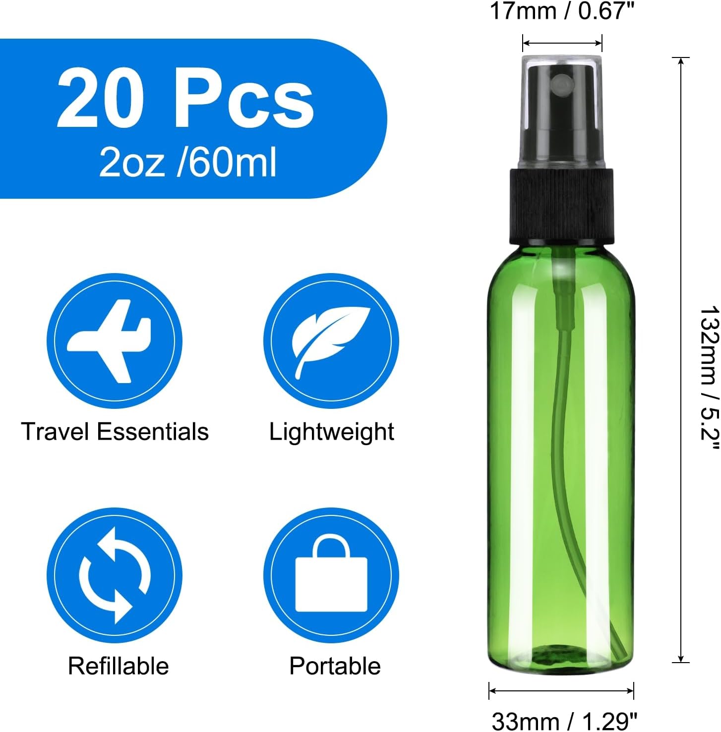 uxcell 20Pack Spray Bottles, 2 Oz/60ML Reusable Clear Empty Mist Plastic Mini Travel Bottle