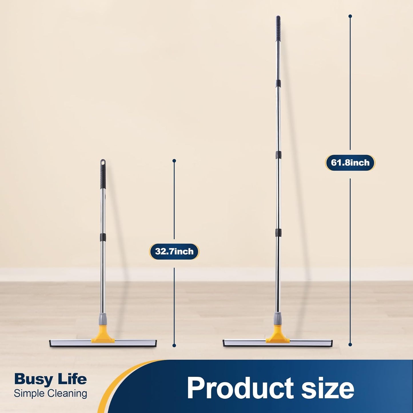 Yocada 17.7" Floor Squeegee Rubber TPR Blade Scrubber Broom 61.8inch Pole Household Broom for
