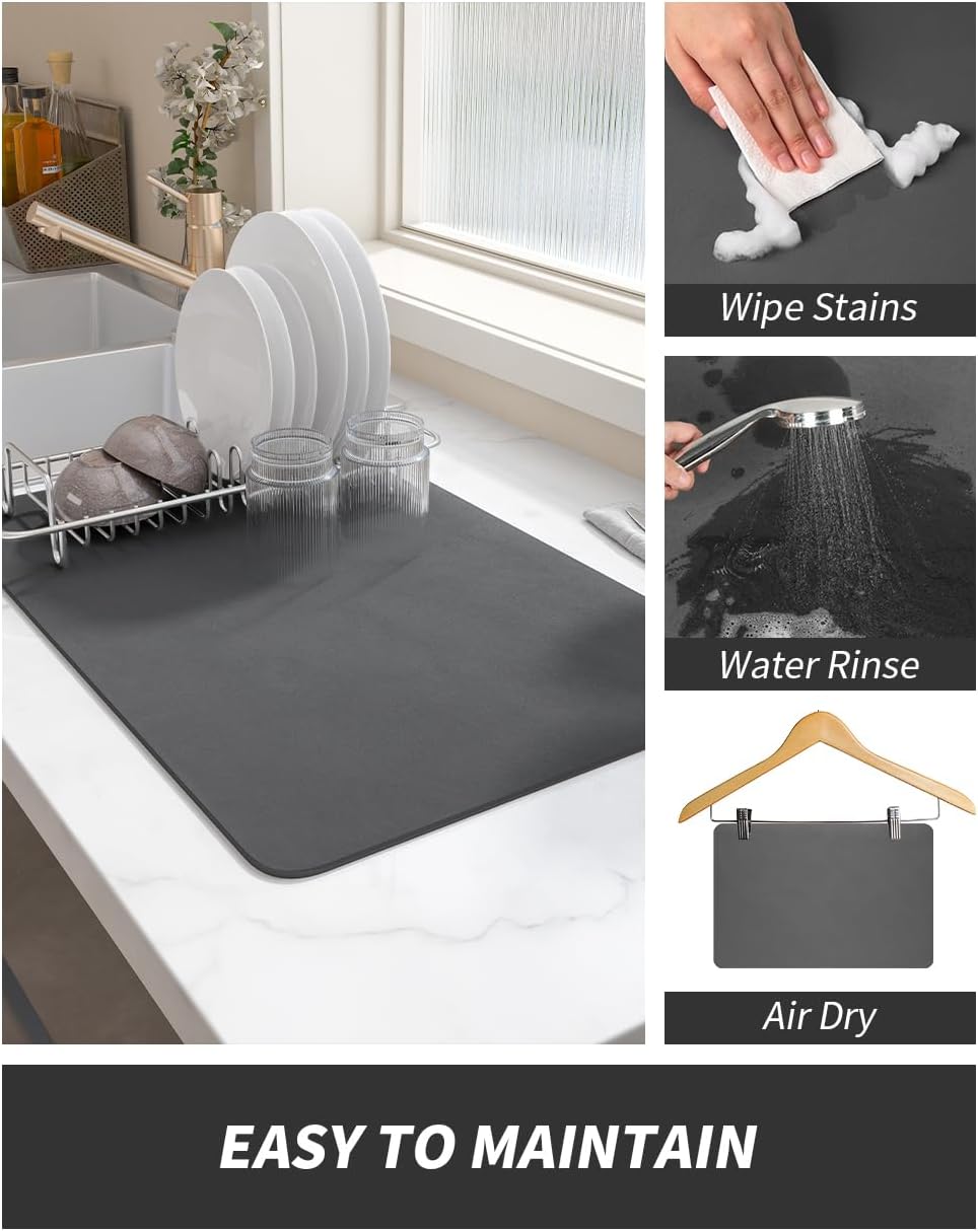 AMOAMI-Coffee Mat Hide Stain Rubber Backed Absorbent Dish Drying Mat for Kitchen Counter-Fit Under
