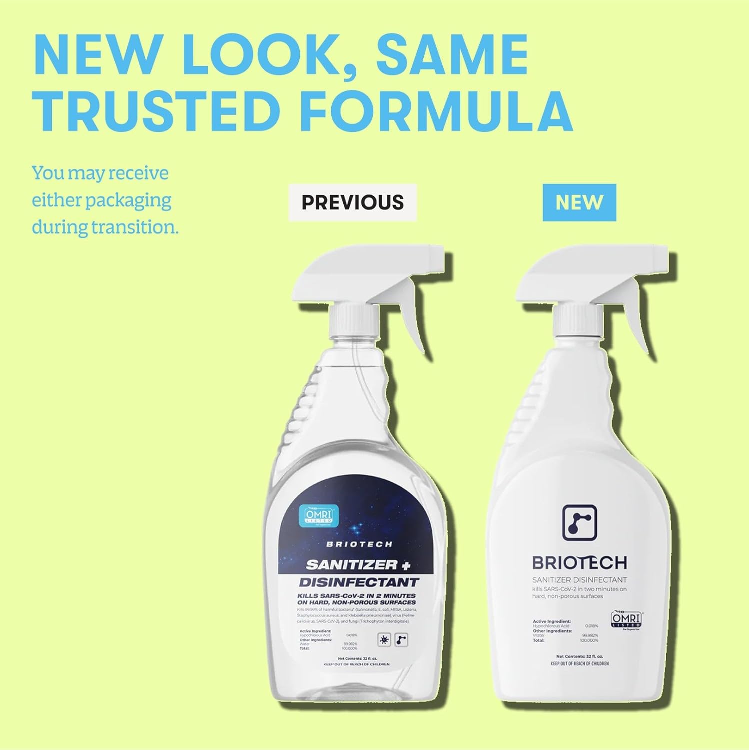 BRIOTECH Sanitizer Disinfectant Hypochlorous Spray, Kill 99.99% of Viruses & Bacteria, Control