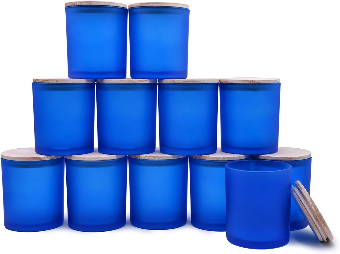 SHOWIN 14 OZ Thick Candle Jars for Making Candles 12 Pcs, 3 Wick Empty Jars with Wood Lids for